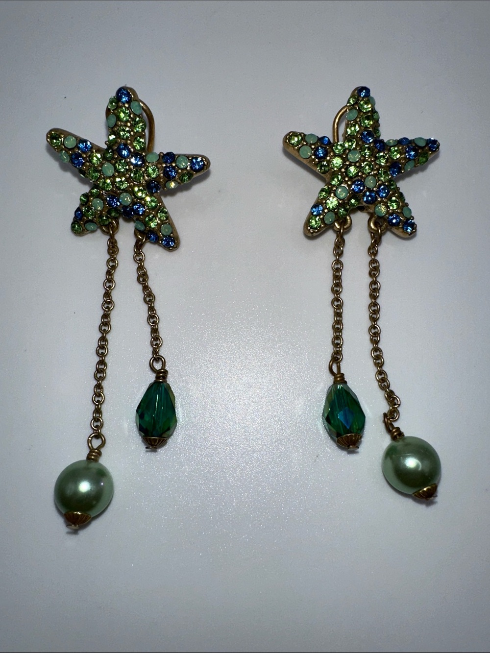 Fashion Jewelry Green and Blue Starfish Drop Earrings
